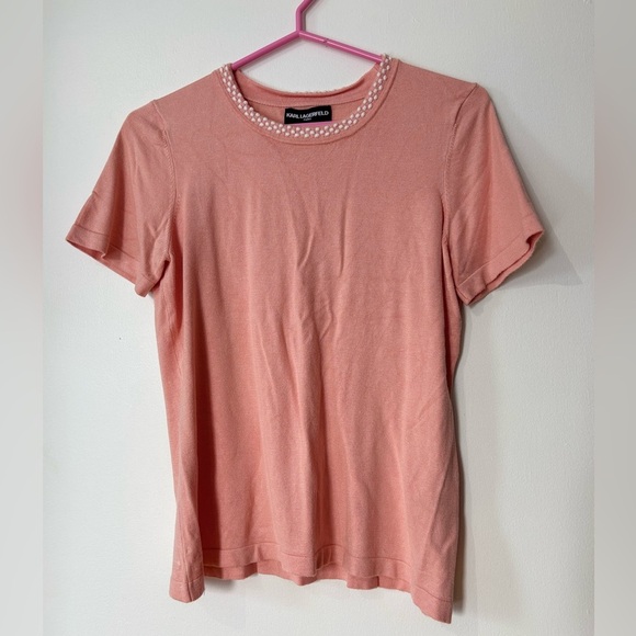 🎉4/30$🎉 Karl Lagerfeld Light Orange Short Sleeve Top – Women's Size Small 🧡 - Picture 1 of 4